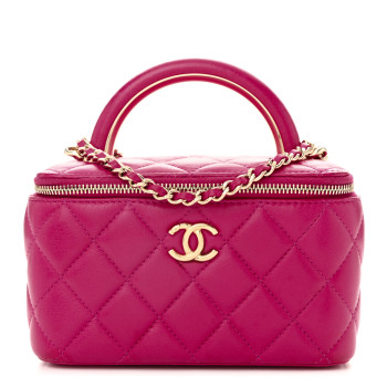 CHANEL Lambskin Quilted Small Charming Top Handle Vanity Case With Chain Dark Pink
