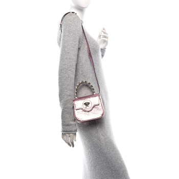 VERSACE Metallic Crackled Lambskin Mini La Medusa Bag Pink