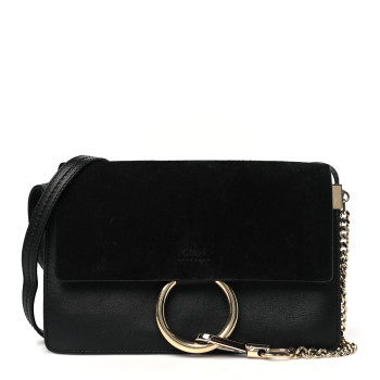 CHLOE Suede Calfskin Small Faye Shoulder Bag Black