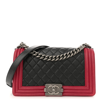 CHANEL Lambskin Quilted Medium Boy Flap Black Red