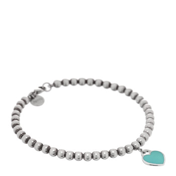 TIFFANY Sterling Silver Enamel 4mm Return To Tiffany Heart Tag Bead Bracelet Blue
