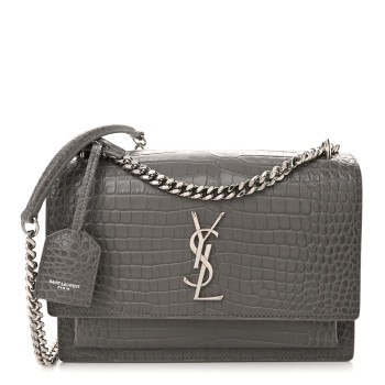 SAINT LAURENT Calfskin Crocodile Embossed Medium Monogram Sunset Fog