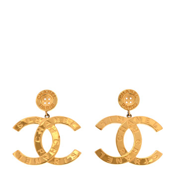 CHANEL Metal Large Paris Button Earrings Gold