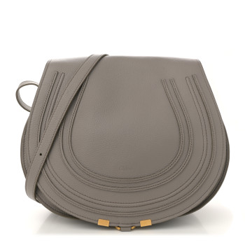 CHLOE Grained Calfskin Medium Marcie Saddle Bag Cashmere Grey