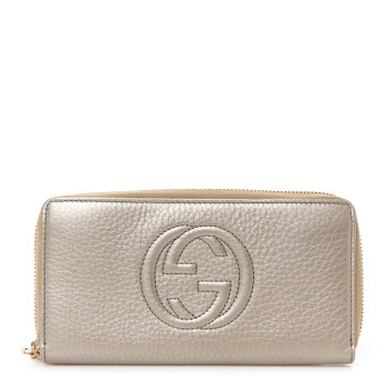 GUCCI Metallic Pebbled Calfskin Soho Zip Around Wallet Golden Beige
