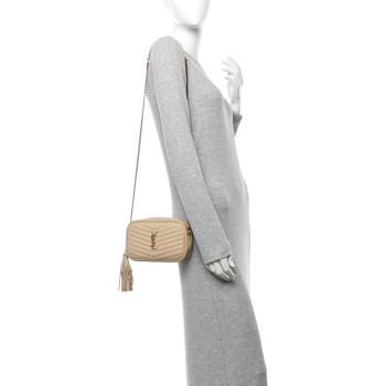SAINT LAURENT Grain De Poudre Matelasse Monogram Mini Lou Camera Bag Dark Beige
