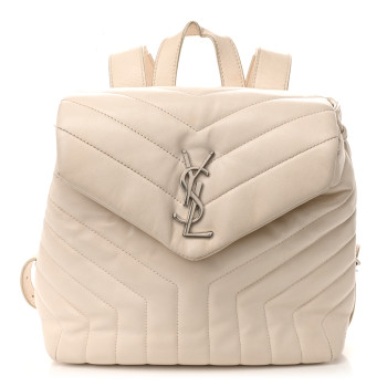 SAINT LAURENT Calfskin Y Quilted Monogram Small Loulou Backpack Cream Souffle