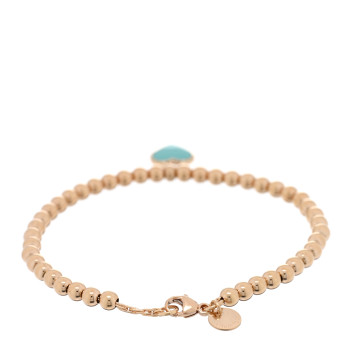TIFFANY 18K Rose Gold Enamel 4mm Return To Tiffany Bead Heart Tag Bracelet Blue