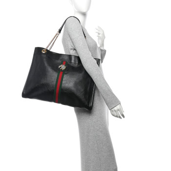 GUCCI Calfskin Large Rajah Chain Tote Black