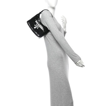 PRADA Paillettes Sequin Mini Re-Edition 2000 Bag Black White