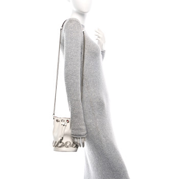 CHRISTIAN LOUBOUTIN Calfskin Glitter Marie Jane Bucket White
