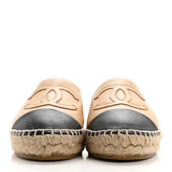 CHANEL Lambskin CC Espadrilles 35 Beige Black