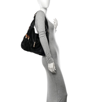 GUCCI Pebbled Calfskin Medium New Jackie Shoulder Bag Black