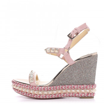 CHRISTIAN LOUBOUTIN Suede Specchio Glitter Studded Pyradiams 110 Platform Sandals 39 Crepon