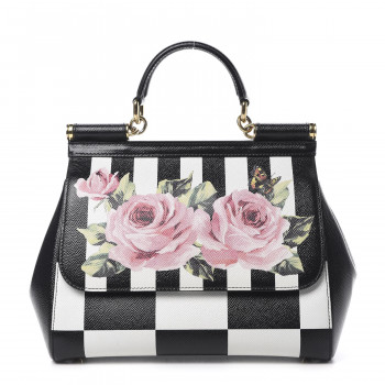 DOLCE & GABBANA Dauphine Print Checker Rose Medium Miss Sicily Satchel Black Multicolor