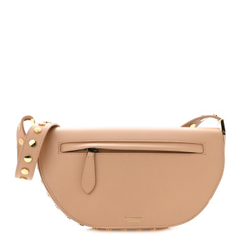 BURBERRY Calfskin Studded Small Olympia Shoulder Bag Cool Beige
