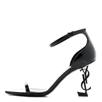 SAINT LAURENT Patent Calfskin Opyum 85 Sandals 38.5 Black