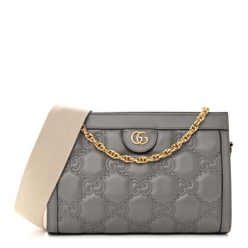 GUCCI Calfskin GG Matelasse Small Slim Chain Shoulder Bag Dusty Grey Natural