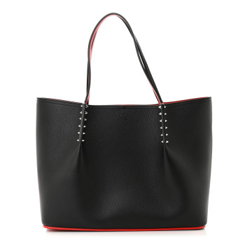 CHRISTIAN LOUBOUTIN Calfskin Spiked Large Cabarock Shopper Tote Black