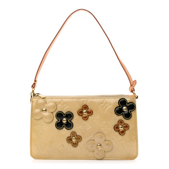 LOUIS VUITTON Vernis Lexington Fleurs Pochette Beige