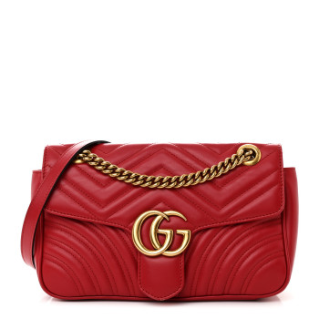 GUCCI Calfskin Matelasse Small GG Marmont Shoulder Bag Hibiscus Red