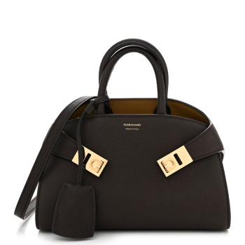SALVATORE FERRAGAMO Hammered Calfskin Mini Hug Bag Burnt Ocra