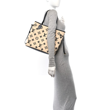LOUIS VUITTON Cotton Monogram Embroidered Neverfull MM Beige Black LOUIS VUITTON Cotton Monogram Embroidered Neverfull MM Beige Black