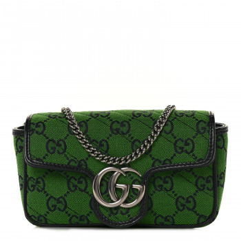 GUCCI Monogram Multicolor Matelasse Diagonal Super Mini GG Marmont Shoulder Bag Green Blue