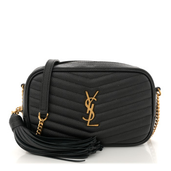 SAINT LAURENT Grain De Poudre Matelasse Monogram Mini Lou Camera Bag Black