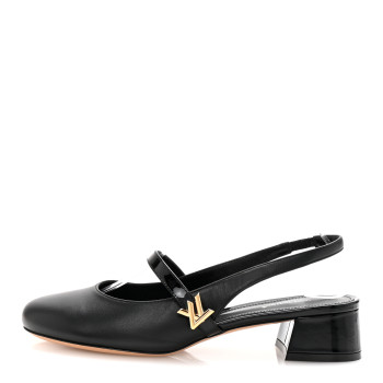 LOUIS VUITTON Lambskin Patent Romy Slingback Pumps 37 Black