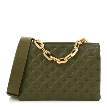 LOUIS VUITTON Lambskin Embossed Monogram Coussin MM Khaki