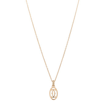 CARTIER 18K Pink Gold Diamond Logo Pendant Necklace