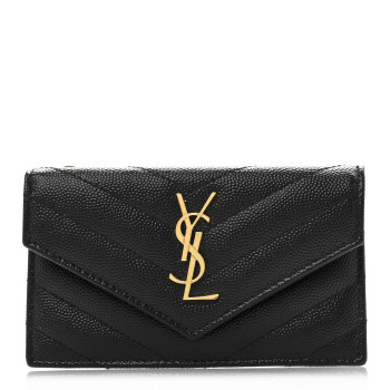 SAINT LAURENT Grain De Poudre Matelasse Chevron Monogram Compact Wallet Black