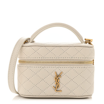 SAINT LAURENT Lambskin Quilted Micro Gaby Vanity Case Crema Soft