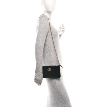 GUCCI Velvet Matelasse Mini GG Marmont Chain Bag Black