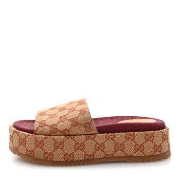 GUCCI Canvas GG Monogram Angelina Platform Slide Sandals 38 Beige Ruggine