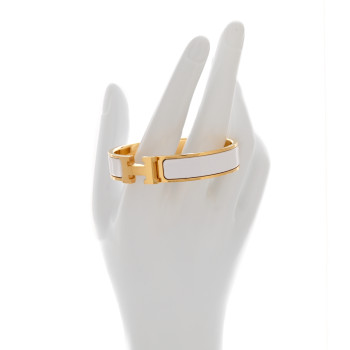 HERMES Enamel Narrow Clic Clac H Bracelet PM White
