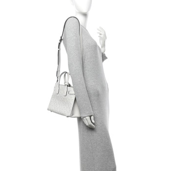 BURBERRY Calfskin Perforated Small Banner Tote Chalk White