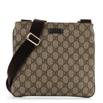 GUCCI GG Supreme Monogram Small Flat Messenger Bag Dark Brown