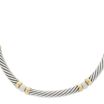 DAVID YURMAN Sterling Silver 14K Yellow Gold Cultured Pearl Hampton Cable Choker Necklace