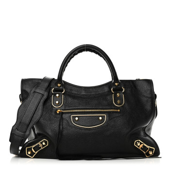BALENCIAGA Chevre Gold Metallic Edge Hardware City Black