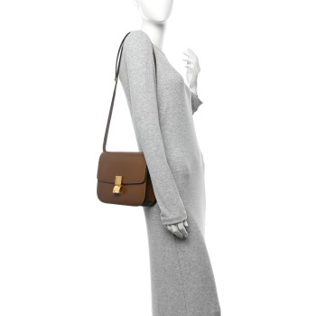 CELINE Box Calfskin Medium Classic Box Flap Bag Camel