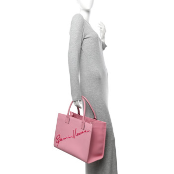 VERSACE Canvas Suppler Calfskin Cabas GV Signature Tote Pink