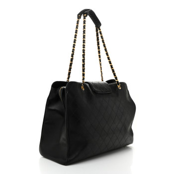 CHANEL Calfskin Stitched XL Weekender Black