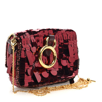 FENDI Sequin Paillettes Shiny Nappa Sex and the City Nano Maxi Buckle Baguette Charm Granata