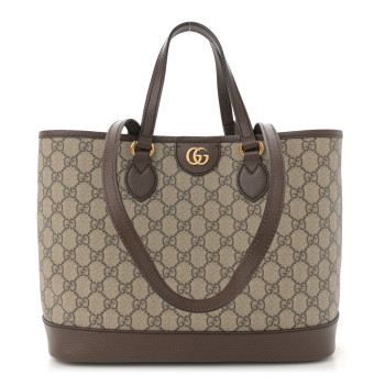 GUCCI GG Supreme Monogram Textured Calfskin Small Ophidia Tote Bag Beige Ebony