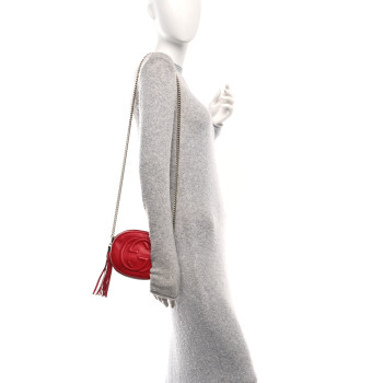 GUCCI Pebbled Calfskin Mini Soho Chain Bag Tabasco Red