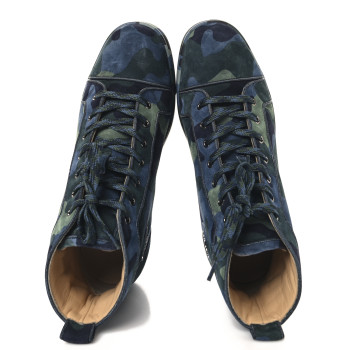 CHRISTIAN LOUBOUTIN Veau Velours Camouflage Louis Orlato High Top Sneakers 43 Multi