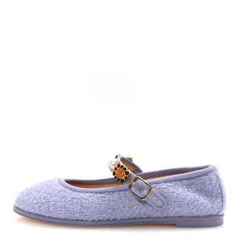 CHANEL Wool Tweed Patent Mary Jane Flats 37.5 Lilac