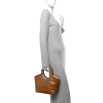MIU MIU Soft Calf Softy Small Ivy Tote Bag Caramel
